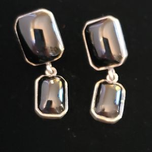 Vintage Sterling and onyx rectangular drop earring